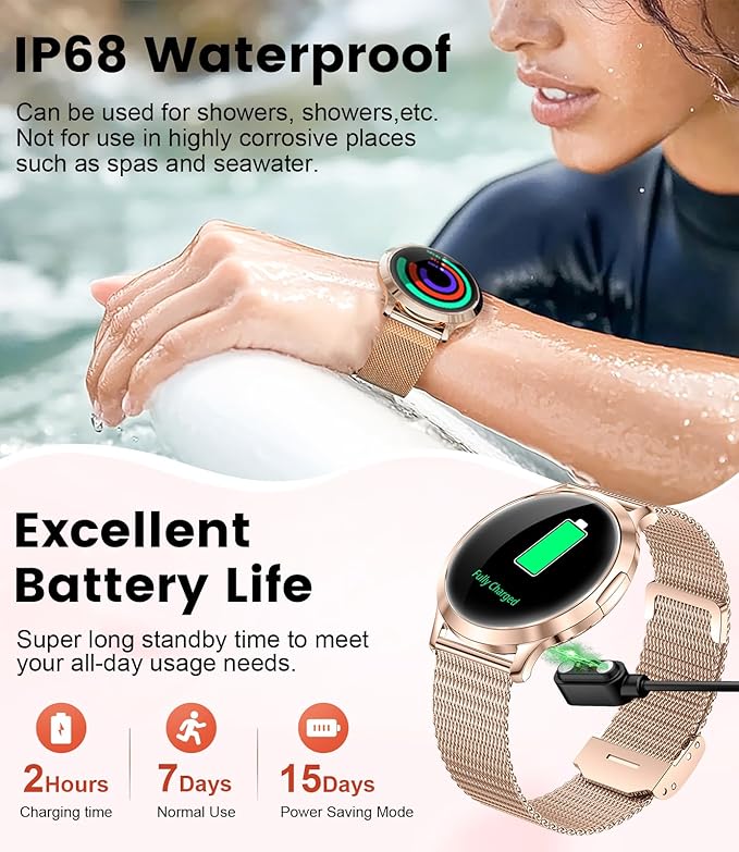 DREMAC Smart Watch(Make Call/Thin),1.32'' Amoled Curved Display for Android iPhone,Smart Watches for Women with Heart Rate Monitor,Sleep Monitor,Pedometer,IP68 Waterproof Fitness Tracker,Rose Gold
