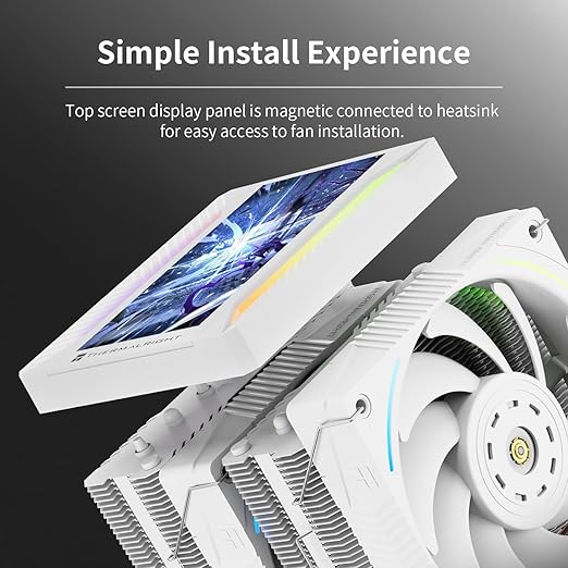 Thermalright Peerless Assassin 120 Vision MAX ARGB White CPU Cooler, PC Heatsink Cooler 6 Heat Pipes, 5’’ Magnetic Display Screen with 480x854 Resolution,for AM4/AM5 and Intel LGA1700/1851