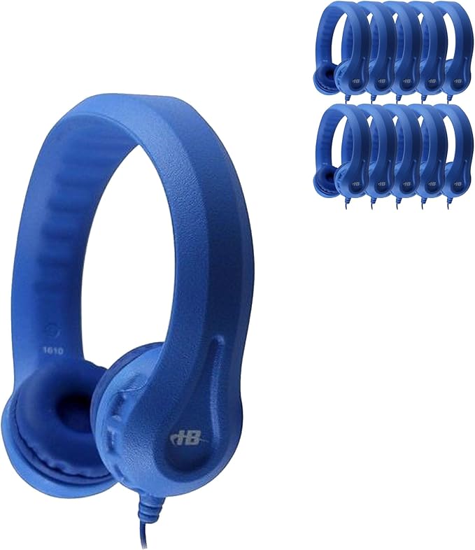 HamiltonBuhl Flex‑Phones Kids Foam Headphones 42‑Pack – Durable EVA Foam, Volume‑Limited 85 dB, Chew‑Resistant Dura‑Cord, Safe BPA‑Free Design for Classroom Use – Blue