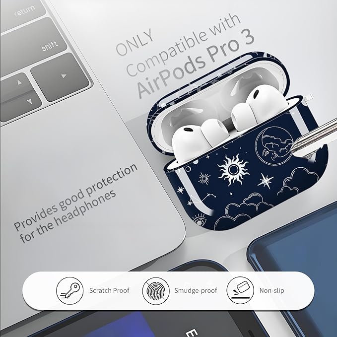 Compatible with AirPods Pro 3 Case 2025 for Women Girls – Cute Shockproof Protective Cover with Gold Round Buckle, Anti-Drop Soft Case for AirPod Pro 3rd Gen (Boho Sun)