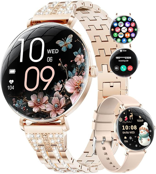 LIGE Ultra-Thin Smart Watch for Women(Answer/Make Calls),1.43" Always-on Display Smart Watch with Heart Rate,Clories Tracker 100+ Sports Modes, Women Smartwatch for Android iOS (2 Straps)