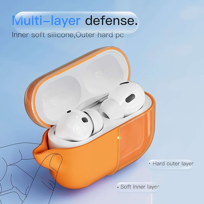 Case for AirPods Pro 2 Never-Sretch-Out DamonLight Shock-Proof Protective Semi Hard Silicone Case Compatible with Apple Airpods Pro 2nd Generation (Orange)