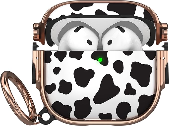 Maxjoy for AirPods 4 Case with Lock, Cute AirPods 4 Case Lock Protective Hard AirPod 4 Generation Cover for Women Men with Keychain Clip for AirPod 4th Generation Cover 2024, Cow Print