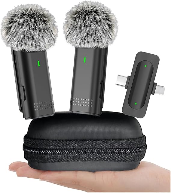 Wireless Lavalier Microphone for iPhone USB C Lav Mic for iPhone 17 16 Android Phone Microphone Video Recording TikTok Vlog Noise Canceling Clip On Microphones (Black, M6-2 in 1)