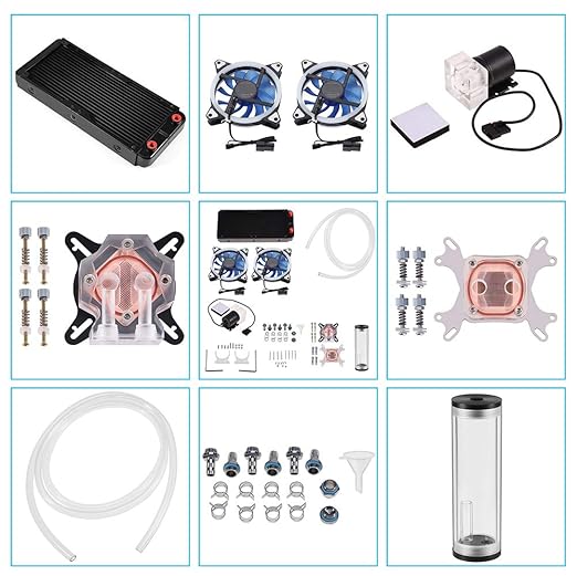 DIY 240mm Water Cooling Kit, DIY 240mm Cooler CPU/GPU Block Pump Reservoir with LED Fan Heat Sink Computer Water Cooling Connectors Kit, Liquid CPU Cooler Kit