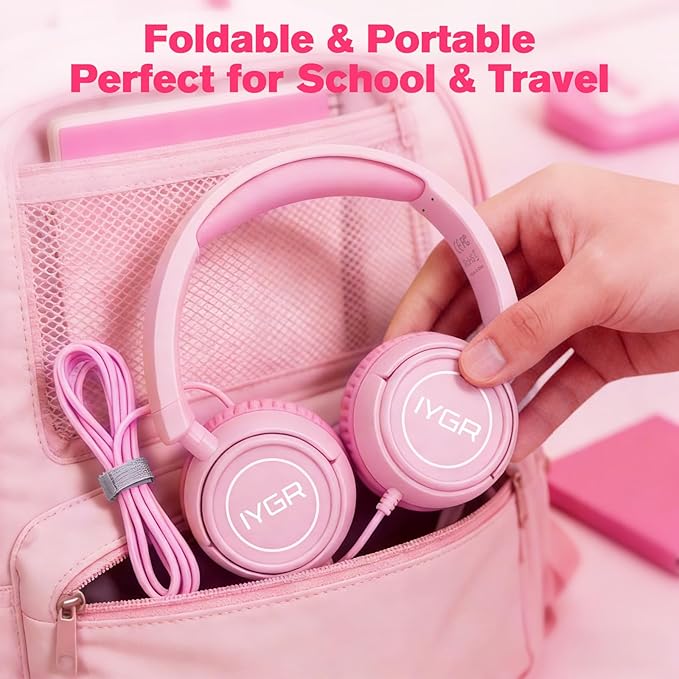 K6 Kids Headphones USB C, 85dB Safe Volume Headphones for Kids, Stereo Sound Foldable Headphone for School, Comfortable Fit On-Ear Headphone for Smartphones/iPad/Tablet/Plane/Travel