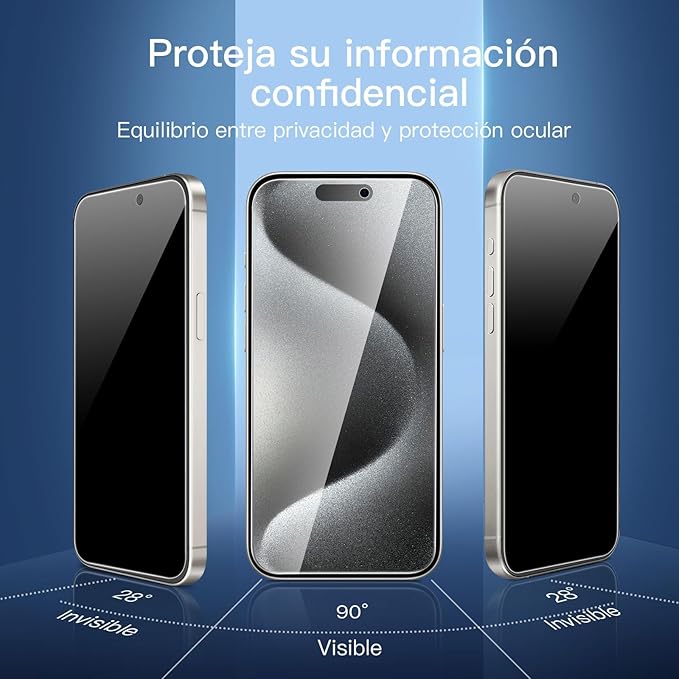 NEW'C 3x Privacy Screen Protector for iPhone 15 Pro Max (6.7 inches)+ 3x Camera Lens Protector, Sensor Protection, Case Friendly Tempered Glass Film, Ultra Resistant, Easy installation tool included