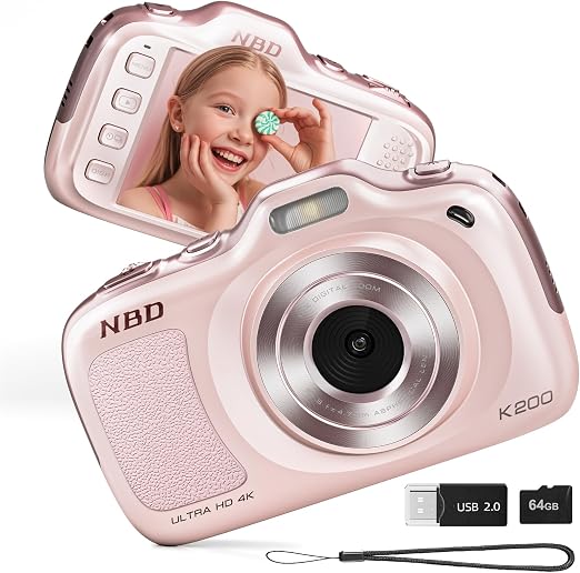 NBD 64MP Digital Cameras for Photography,4K Point and Shoot Camera,16X Zoom Compact Travel Cameras, Auto Focus Camera for Beginners Teens Kids and Lover Gift,Includes 64GB TF Card (Pink)