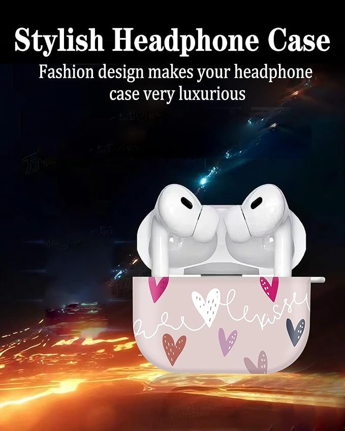 Cute Hard Case Compatible with AirPods Pro 2nd/1st Generation, Protective Cover with Golden Keychain, Fits 2023/2022/2019 Models, for Women, Girls, and Men(Cute Grey Heart)