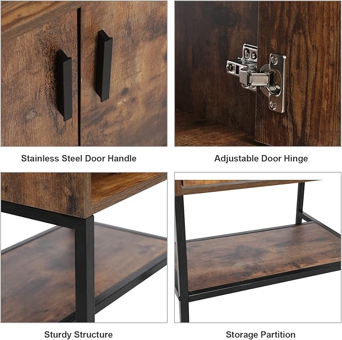 eclife 24" Bathroom Vanity Sink Combo Modern Metal Stand Cabinet W/Bottom Shelf White Rectangle Vessel Sink & Water Save Faucet & Pop Up Drain, Rustic Brown (T03)
