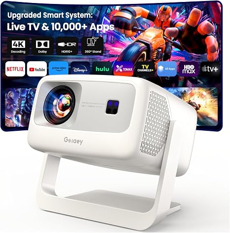 Outdoor-4K-Projector [10,000+ Apps/Live TV/65W Dolby/High ANSI] with WiFi and Bluetooth, AI Auto Focus & Keystone, HDR10+, All-in-One Streaming, Upgraded GO2 White Short Throw Projector with 360°Stand - Image 5