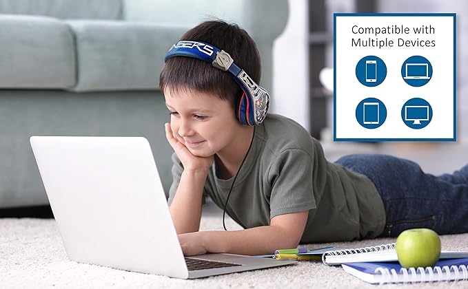 eKids Avengers Headphones for Kids, Wired Headphones for School, Home or Travel, Tangle Free Stereo Earphones with Volume Control, 3.5mm Jack, For Fans of Avengers Merchandise