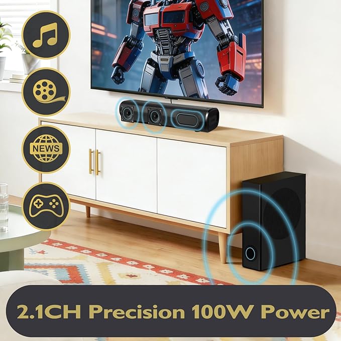 LEMEGA Edge X Boost 2.1 Soundbar with Subwoofer - 100W Total Power, HDMI ARC, Optical, AUX, USB, Bluetooth Streaming, Long‑Throw Subwoofer, Wall‑Mountable Home Cinema for TV