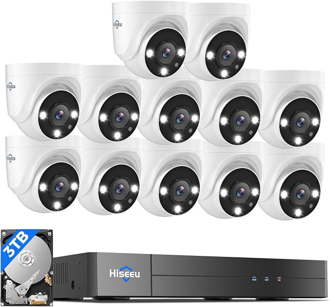 Hiseeu 3K 12 Channel Wired Security Camera System,12PCS 5MP Cameras