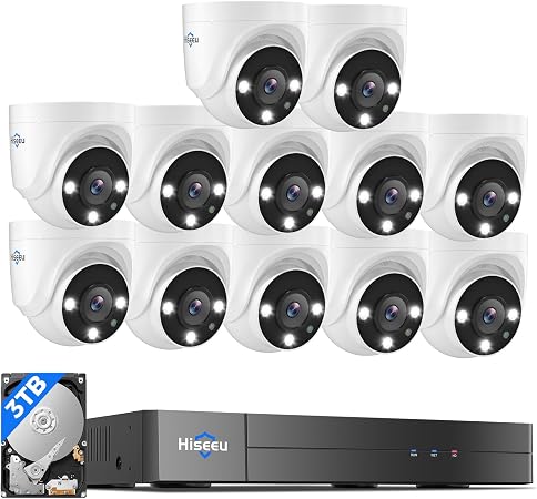Hiseeu 3K 12 Channel Wired Security Camera System,12PCS 5MP Cameras