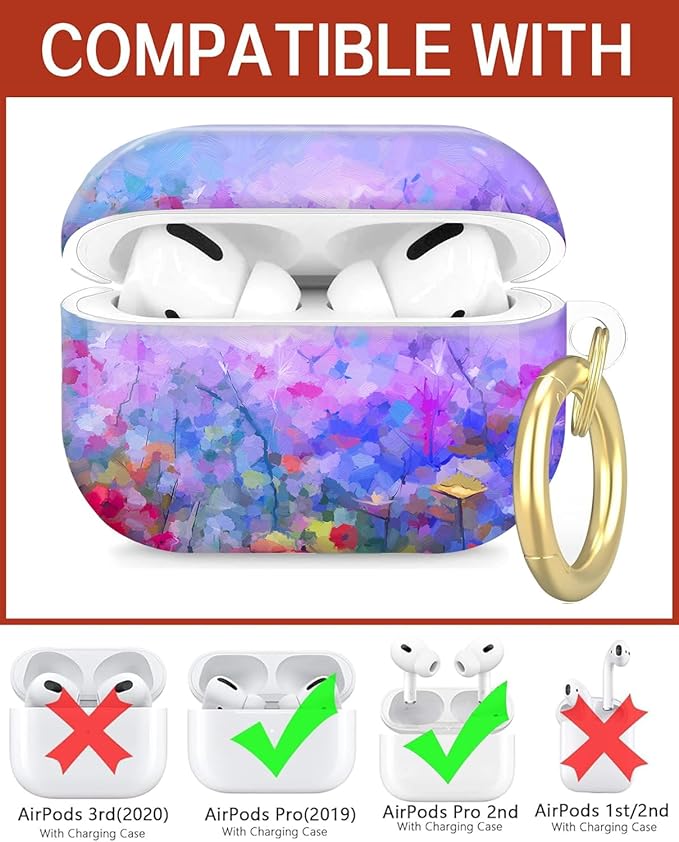 Compatible with Airpod Pro 2nd/1st Generation,Full Protection Cover for Women,Accessories Hard Case Portable & Shockproof for Airpod Pro 2nd Charging Case 2023/2022/2019(Abstract Watercolor Flowers)