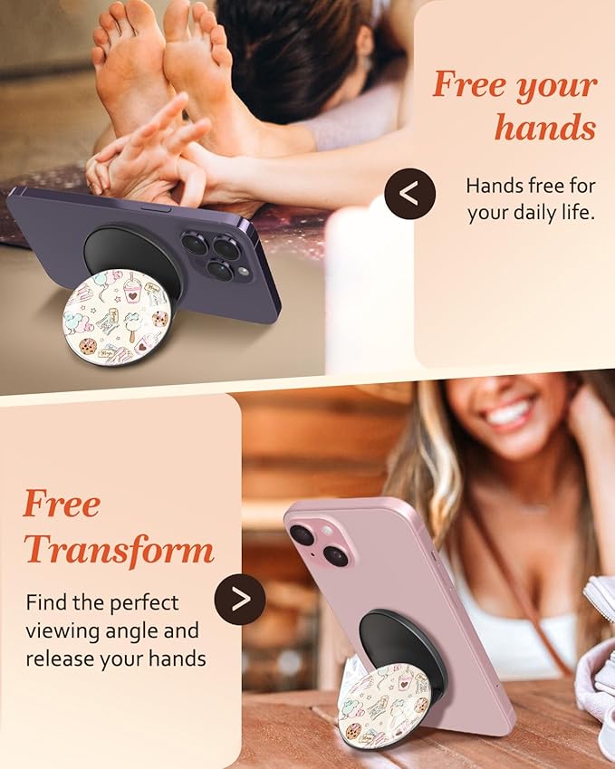 Kidcube Magnetic Phone Grip Compatible with Magsafe - Cell Phone Grip Stand Magnetic Ring Holder Finger Kickstand for iPhone 17 16 15 14 13 12 Series Magnet Removable Accessories Cute Kawaii Cartoon