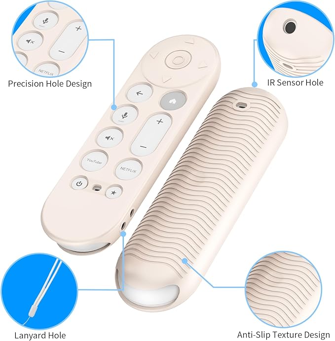 [2 Pcs] Silicone Remote Case for Google TV Streamer 4K Voice Remote 2024,Shockproof Remote Cover for Google TV Streamer 4K Voice Remote, Remote Protective Cover with Lanyard (Black+Off White)