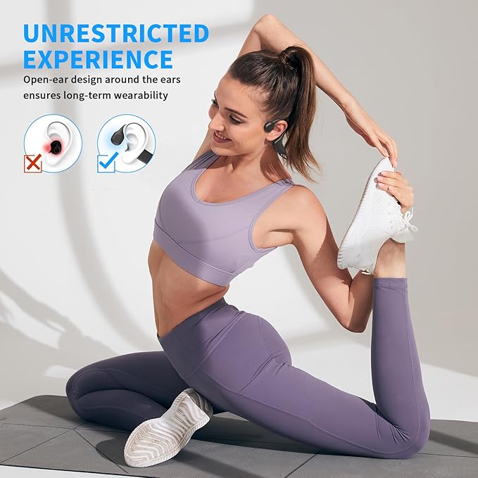 Bone Conduction Headphones Bluetooth, Open Ear Headphones Wireless Bluetooth with 6-10H Long Life Black