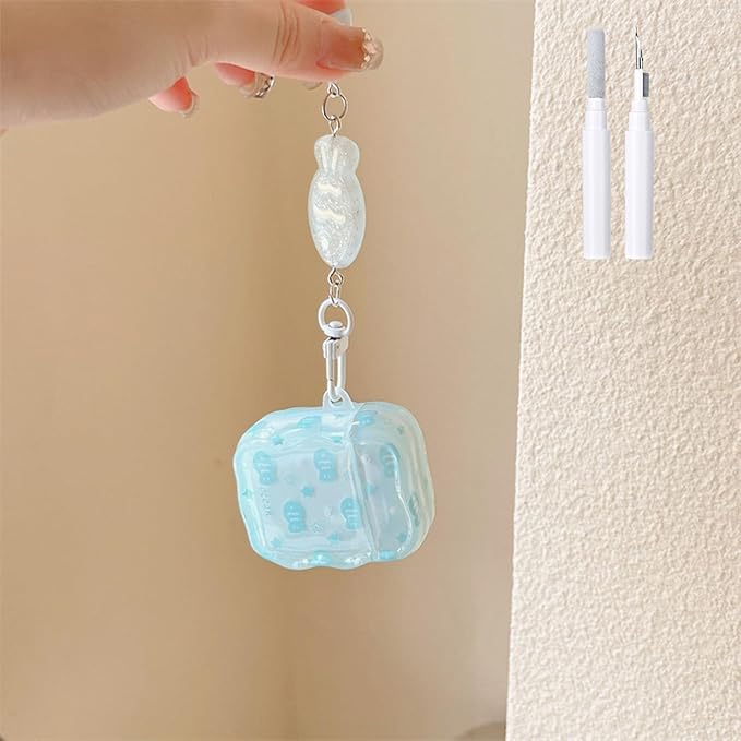 Compatible with AirPods 2 Case Soft TPU with Cleaner Kit Creative Cartoon Fish Star Keychain Shockproof Cover for Airpods 2/Airpods 1 Generation-Water Blue