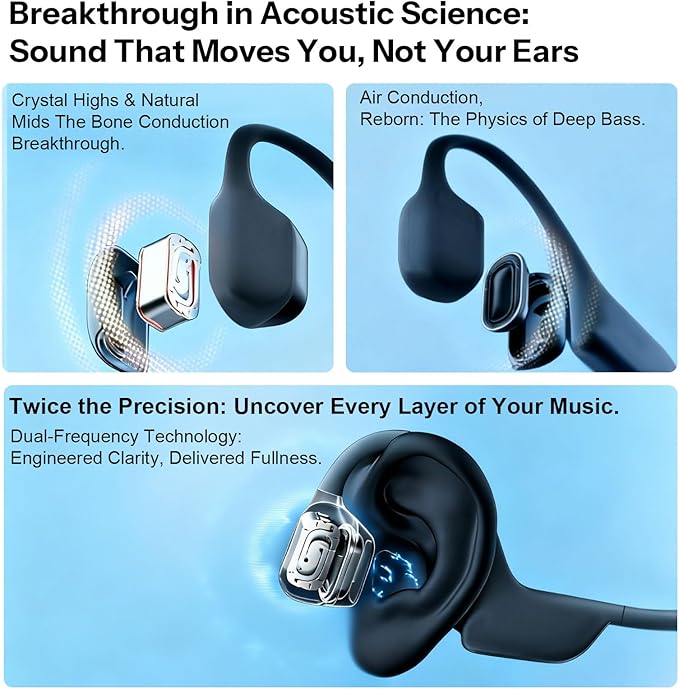 Bone Conduction Headphones 2026 New Model Bluetooth 6.0 Open-Ear Design 10-Hour Battery Life IPX5 Waterproof Sports Headphones with Microphone Ideal for Running, Cycling, Gym Use (Black)