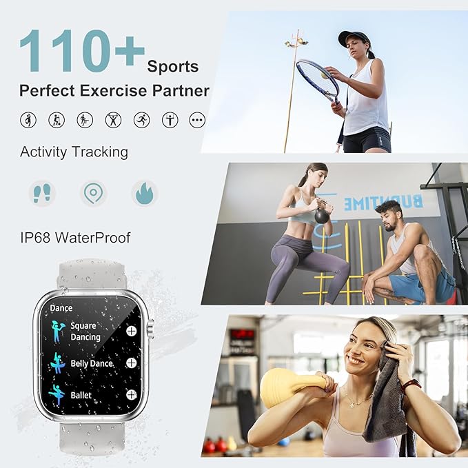 GADIXY Smart Watches for Men Women with Bluetooth Calls,1.83" Fitness Tracker with SpO2/HR/Sleep/BP Monitor,110+ Sports Activity Trackers,IP68 Waterproof Watches for Women for Android Phones Grey