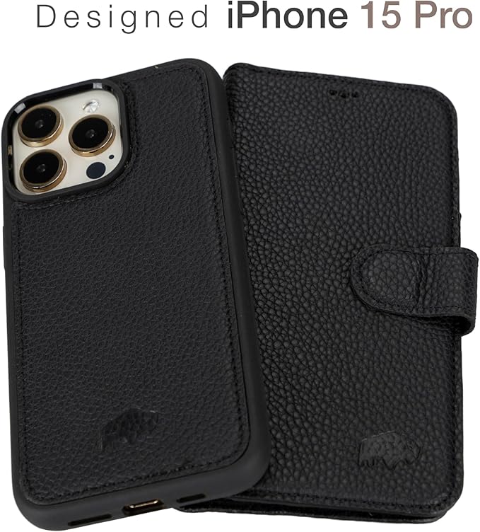 BLACKBROOK Case for iPhone 15 Pro Wallet Case for Men and Women, Carter Full Grain Leather 2-in-1 Set for MagSafe Charging, Cash, ID and 4 Card Slots with RFID, Compatible with iPhone 15 Pro