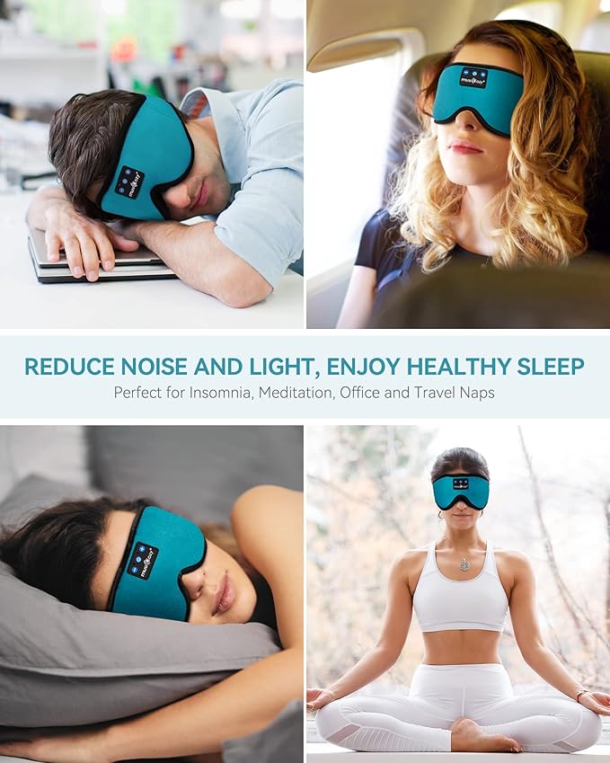MUSICOZY Sleep Headphones 3D Bluetooth 5.4 Wireless Sleep Mask, Sleeping Headphones Music Eye Mask Earbuds for Side Sleepers, Air Travel, Meditation, Built-in Ultra Soft Thin Speakers, Pack of 2