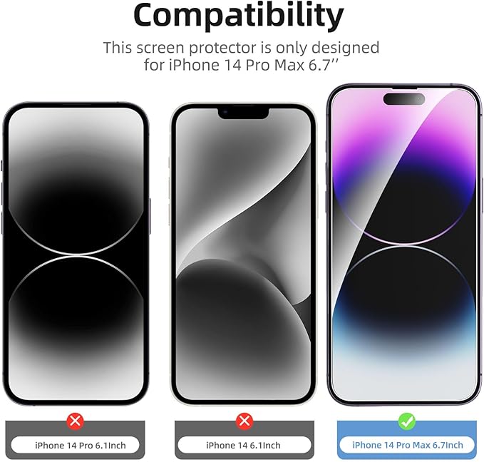NEW'C 3x for iPhone 14 Pro Max Screen Protector (6.7 inches)+ 3x Camera Lens Protector, Sensor Protection + Dust Plug - Case Friendly Tempered Glass Film, Ultra Resistant