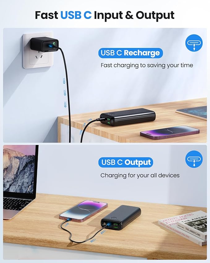 Portable Charger Power Bank 30000mAh USB C 22.5W Fast Charging External Battery Pack PD QC4.0 with Flashlight 3 Outputs & 2 Inputs Battery Bank for iPhone Samsung Galaxy iPad etc (Black)