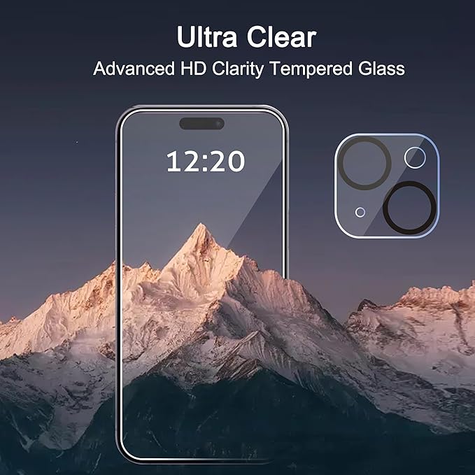Ailun 3 Pack Screen Protector for iPhone 15 [6.1 inch] + 3 Pack Camera Lens Protector with Installation Frame,Case Friendly Tempered Glass Film,[9H Hardness] - HD
