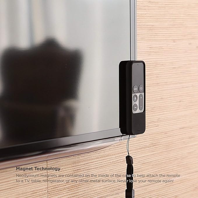 elago R1 Intelli Case [Black]-[Magnet Technology][Anti-Slip][Lanyard Included][Heavy Shock Absorption] for Apple TV Siri Remote 4K / 4th Generation