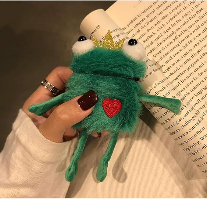 Yatchen Plush Case Compatible with AirPods Pro, Creative Cute 3D Cartoon Fur Frog Design Funny for AirPods Cover Case with Keychain Protective Case for AirPods Pro Frog Green