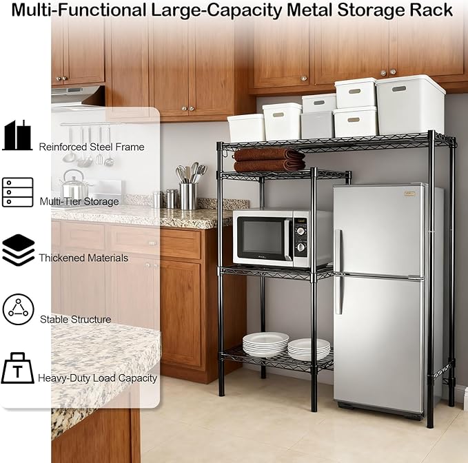 4-Tier Heavy-Duty Mini Fridge Stand with Storage, Adjustable Microwave Stand & Baker Rack, Space-Saving Organizer for Kitchen, Dorm, Office,18Wx48Dx53H