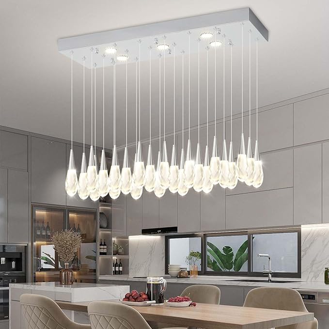Rectangular Chandelier 24-Lights LED Dimmable Raindrop Chandeliers for High Ceiling Large Chandelier Light Fixture Gold High Ceiling Pendant Lights for Villa Living Room Staircase
