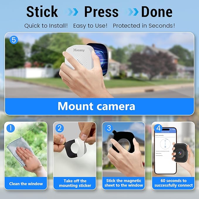 4MP 2.5K Window Security Camera with 24/7 Recording, No Subscription Required, Indoor Camera with Color Night Vision, Motion Detection,2.4G＆5G WiFi,Quick & Easy Installation (1)