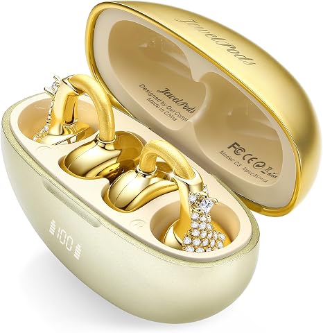 JewelPods C3 Wireless Bluetooth Earbuds, Jeweled Open-Ear Headphones, Gold