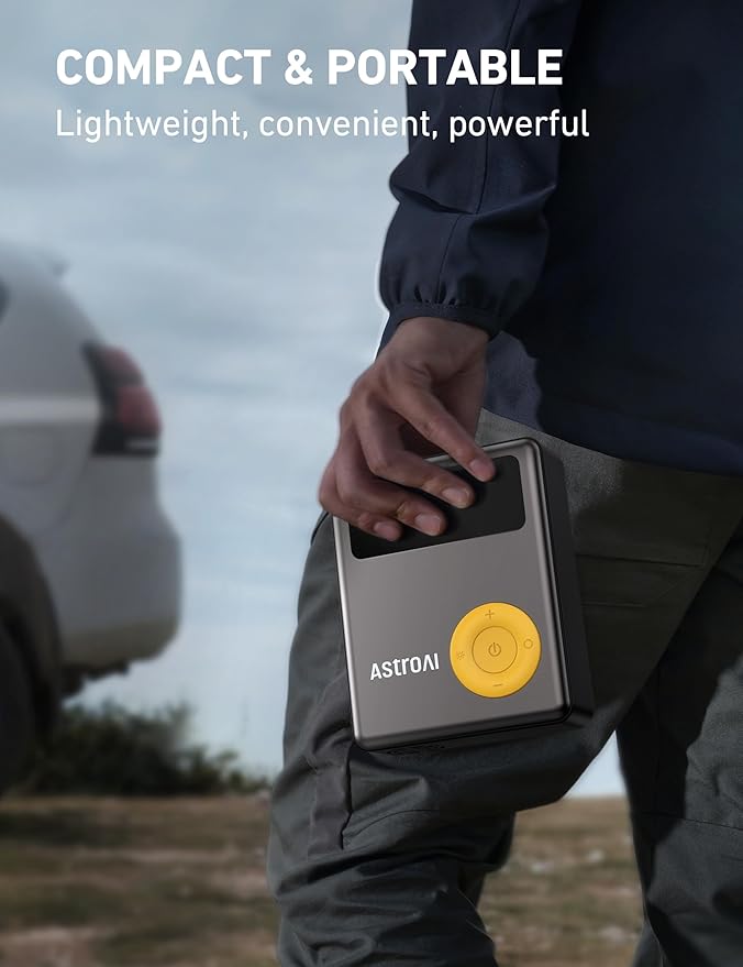 AstroAI Portable Car Jump Starter with Air Compressor, 150PSI 1750A Car Jumper Starter Battery Pack with Cordless Tire Inflator (7.5 Gas/5.0L Diesel), 12V Jump Box, Large LCD Display, Lights