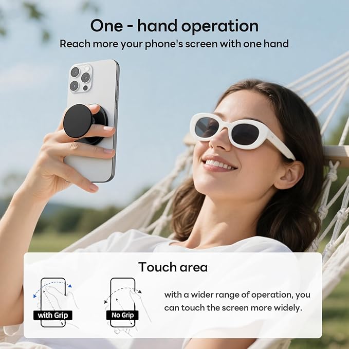 for MagSafe Phone Grip, Magnetic Phone Grip Holder Built-in Phone Stand, Magnetic Collapsible Expandible Mobile Phone Grip with Adjustable Kickstand for Portrait or Landscape, White