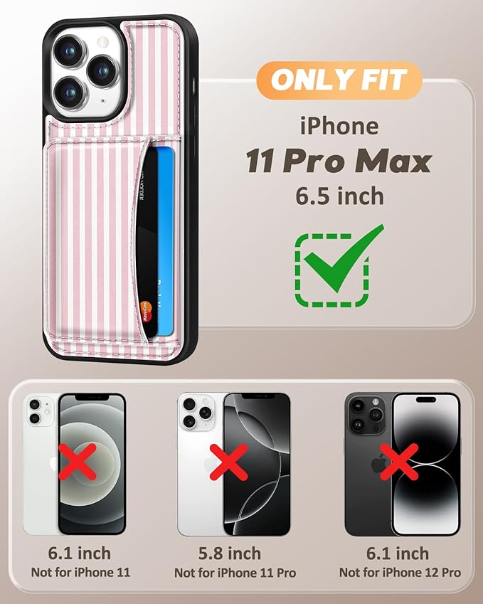 for iPhone 11 Pro Max Case with Wallet - Fits 4 Card Slots, Compatible with MagSafe for Women Aesthetic Durable PU Leather Credit Card Holder Kickstand Phone Cover for Apple 11 Promax, Stripe