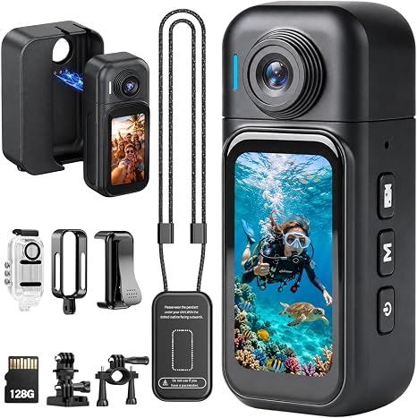 Mini Camera for Vlogging, 1080P Touchscreen, 128GB Charging Case
