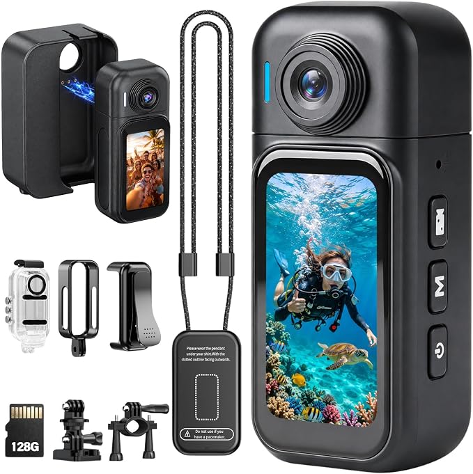 Mini Camera for Vlogging, 1080P Touchscreen, 128GB Charging Case