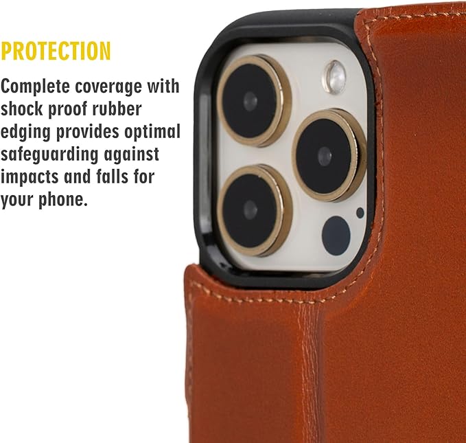 BLACKBROOK Compatible with iPhone 16 Pro Case with Card Holder, Carter Full Grain Leather, 2-in-1 Folio for MagSafe Wireless Charging, RFID Blocking, 4 Card Slots