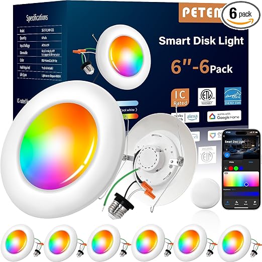Smart Led Disk Lights 5/6 Inch,IC Rated &ETL Certified Recessed Light,6Pack