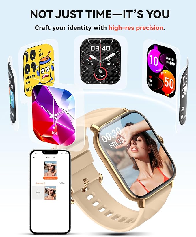 Smart Watches Fitness Tracker for Women Men with Step Counter, Sleep Calorie Monitor, Pedometer, IP68 Waterproof, Smartwatch with 120+ Sports for iPhone Android (Gold)