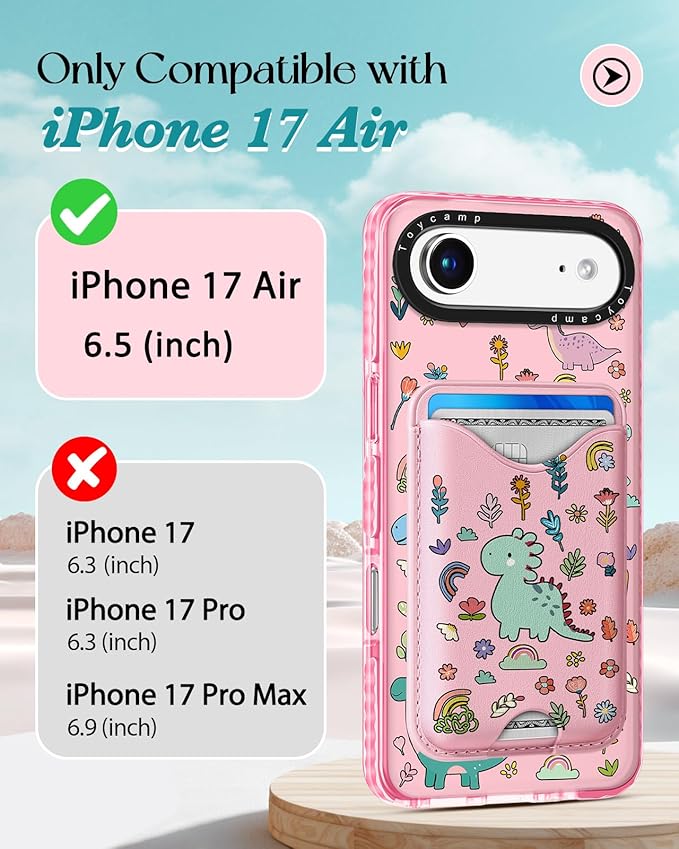 Toycamp for iPhone 17 Air Case - Compatible with Magsafe Credit Card Holder Wallet Magnetic Cute Women Teen Girls Kawaii Girly Unique Animal Design Phone Cover for Apple 17 Air