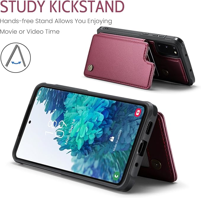 Bemal for Samsung Galaxy S20 FE Wallet Case with Card Holder, RFID Blocking, Shockproof Leather Kickstand for Men and Women, Durable Protective Phone Cover for 6.5", Wine Red
