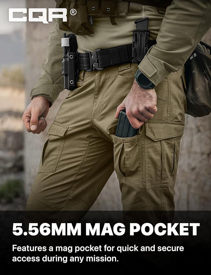 CQR Men's Flex Ripstop Tactical Pants, Water Resistant Stretch Cargo Pants, Lightweight EDC Hiking Work Pants