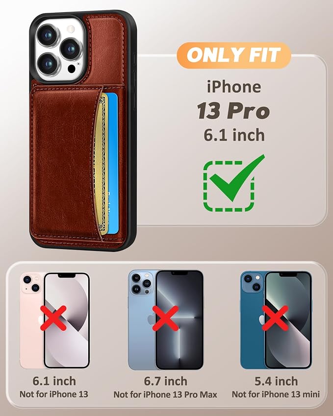 for iPhone 13 Pro Case with Wallet - Fits 4 Card Slots, Compatible with MagSafe for Women Men Durable PU Leather Credit Card Holder Kickstand Phone Cover for Apple 13 Pro, Brown