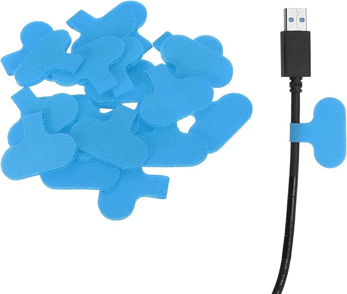 uxcell Cable Labels, 20Pcs Waterproof Cable Tag Writable Wire Labels Self-Adhesive Wire Tags Reusable Hook & Loop for Electronics Computer Cord Management Identification, Light Blue